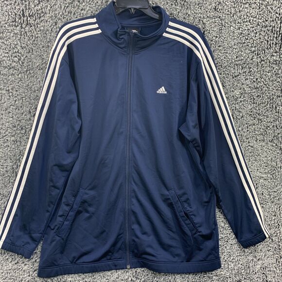 Vtg Y2K Adidas Jacket 3 Stripes Full Zip Track Blue Sz XL Hip Hop - Picture 13 of 13